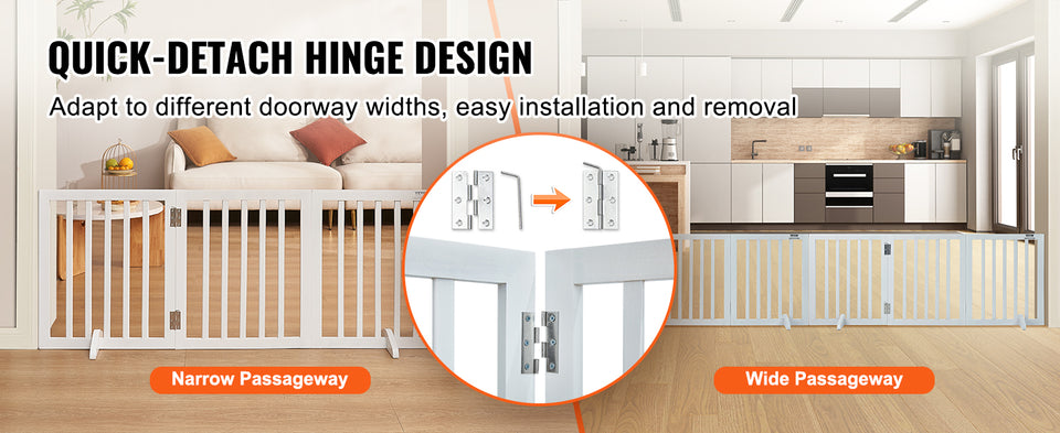 SucceBuy Free Standing Dog Gate Freestanding Pet Gate 3 Panels Foldable Dog Gate for Narrow Passageways Expandable Dog Barrier
