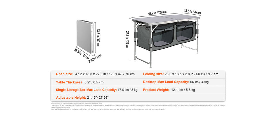 SucceBuy Camping Outdoor Kitchen Table Cabinet Foldable Folding Cooking Storage Rack X-Shaped Aluminum Alloy Bracket for BBQ