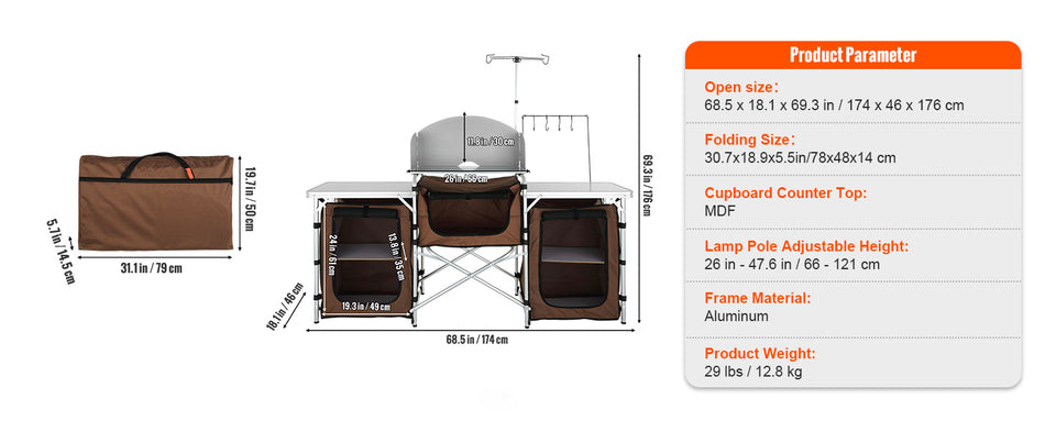 SucceBuy Camping Outdoor Kitchen Table Cabinet Foldable Folding Cooking Storage Rack X-Shaped Aluminum Alloy Bracket for BBQ