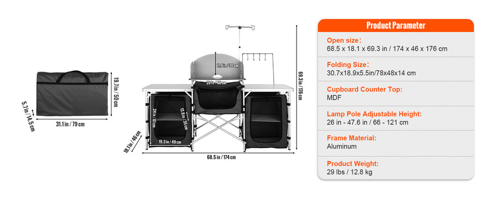 SucceBuy Camping Outdoor Kitchen Table Cabinet Foldable Folding Cooking Storage Rack X-Shaped Aluminum Alloy Bracket for BBQ