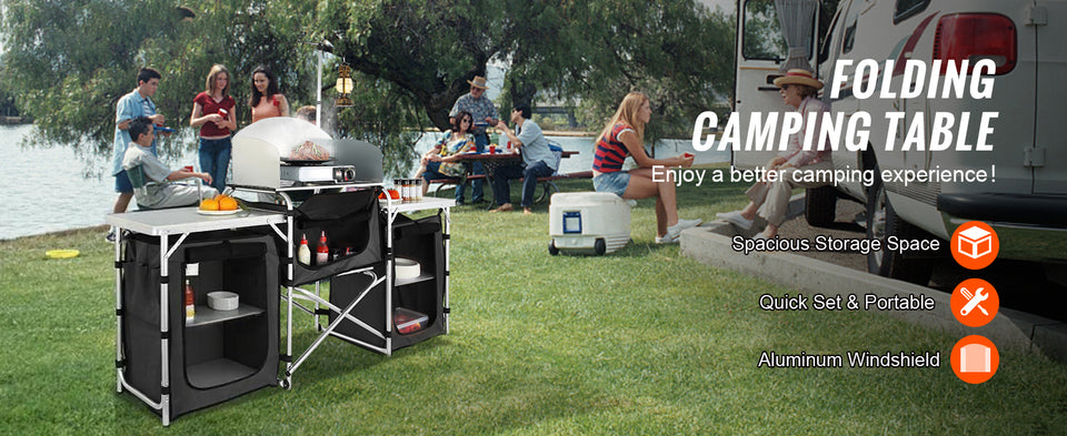 SucceBuy Camping Outdoor Kitchen Table Cabinet Foldable Folding Cooking Storage Rack X-Shaped Aluminum Alloy Bracket for BBQ