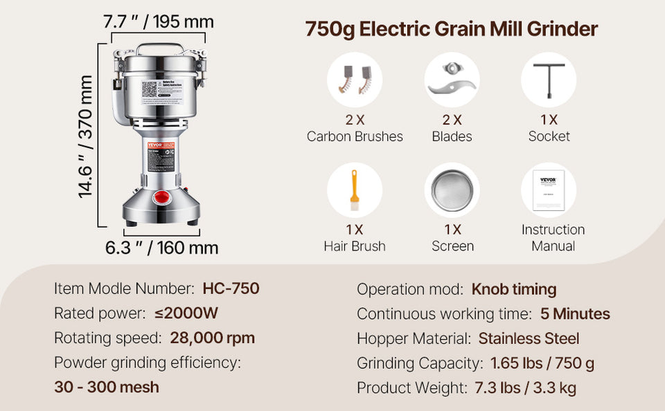 SucceBuy 150-2500g Electric Grain Mill Grinder Commercial Swing Spice Grinders for Dry Herbs Grains Spices Cereals Coffee Corn