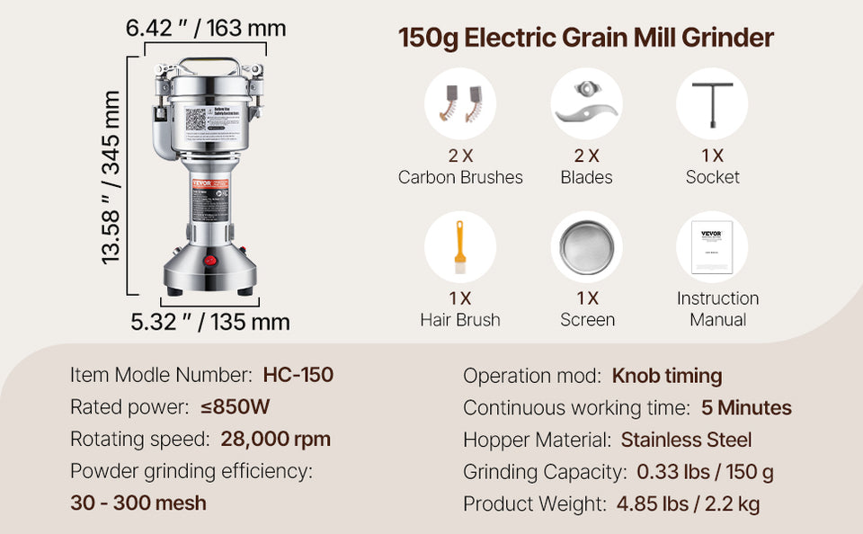 SucceBuy 150-2500g Electric Grain Mill Grinder Commercial Swing Spice Grinders for Dry Herbs Grains Spices Cereals Coffee Corn