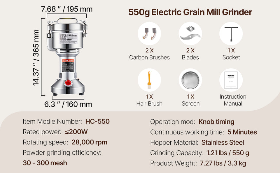 SucceBuy 150-2500g Electric Grain Mill Grinder Commercial Swing Spice Grinders for Dry Herbs Grains Spices Cereals Coffee Corn