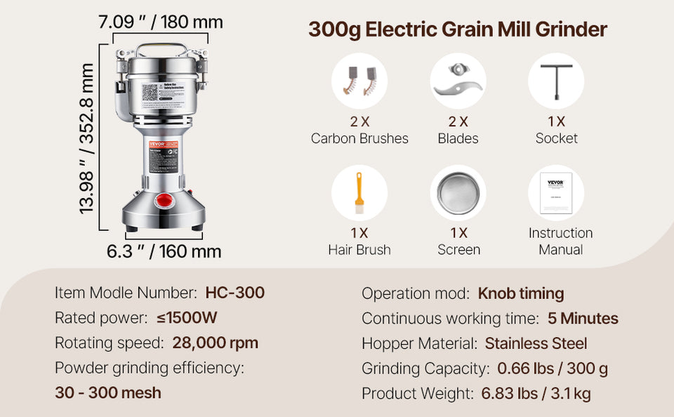 SucceBuy 150-2500g Electric Grain Mill Grinder Commercial Swing Spice Grinders for Dry Herbs Grains Spices Cereals Coffee Corn