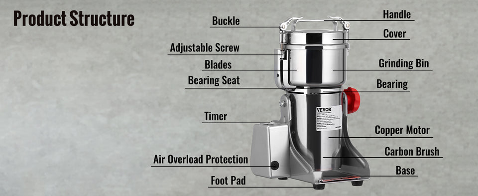 SucceBuy 150-2500g Electric Grain Mill Grinder Commercial Swing Spice Grinders for Dry Herbs Grains Spices Cereals Coffee Corn