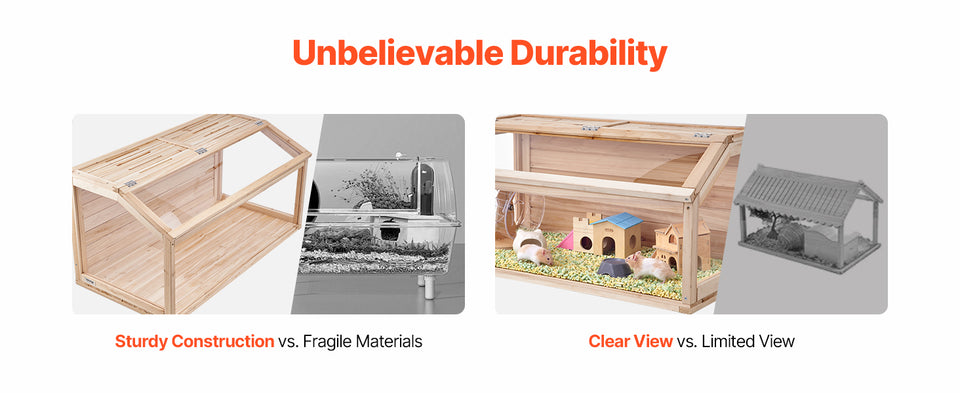 SucceBuy Wooden Hamster Cage 270° Viewing Hamster Habitat Hamster Cage with Openable Top Ventilated Animal Cage for Gerbils Mice