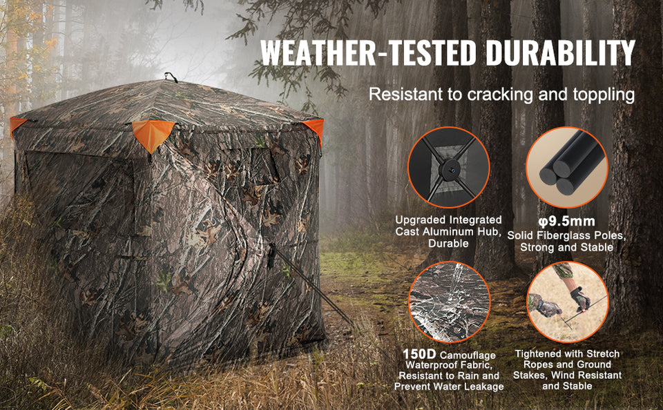 SucceBuy Hunting Blind, 270° See Through Ground Blind, 2-3 Person Pop Up Deer Blind for Hunting with Carrying Bag, Portable Tent