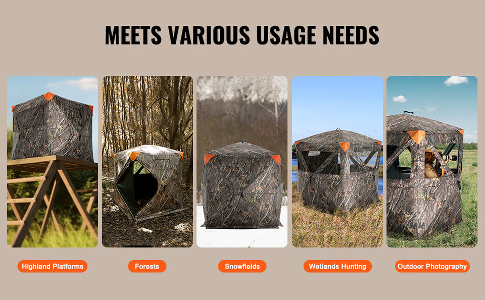 SucceBuy Hunting Blind, 270° See Through Ground Blind, 2-3 Person Pop Up Deer Blind for Hunting with Carrying Bag, Portable Tent