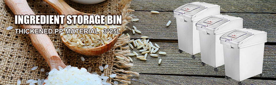 VEVOR 25L Dry Ingredient Storage Bin with Scoop Caster Dustproof Rice Flour Soybeans for Restaurant Kitchen Commercial