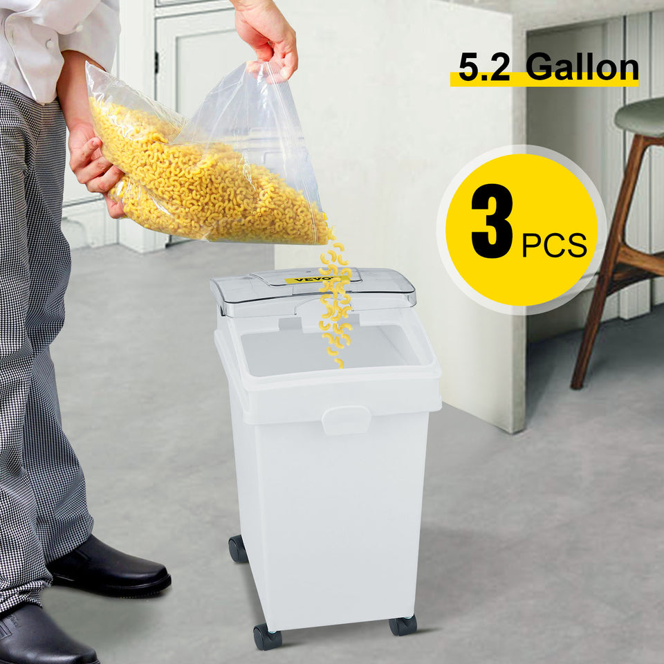VEVOR 25L Dry Ingredient Storage Bin with Scoop Caster Dustproof Rice Flour Soybeans for Restaurant Kitchen Commercial