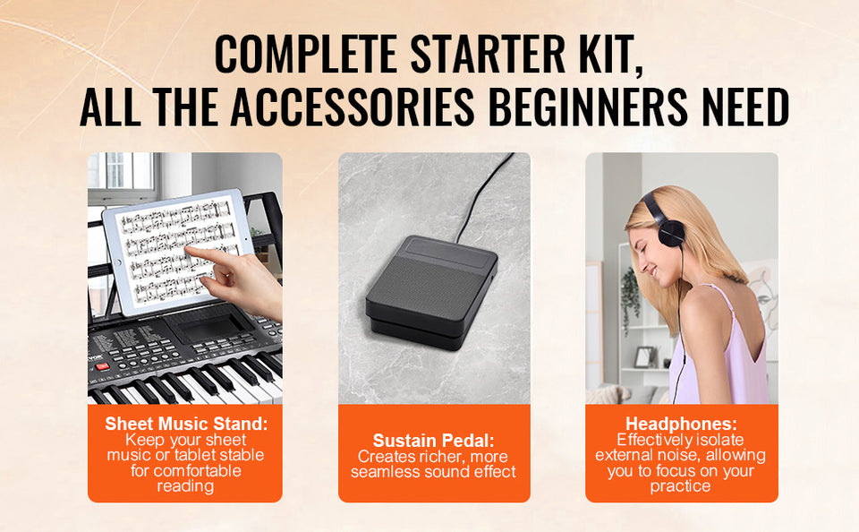 SucceBuy 61 Key Digital Keyboard Piano Electric Portable Piano 200 Tones 200 Rhythms or 600 Tones 500 Rhythms for Beginner Use