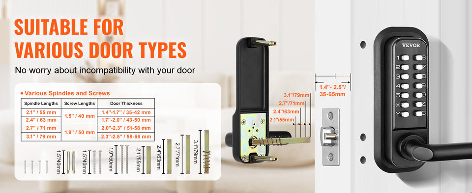 SucceBuy Mechanical Keyless Entry Door Lock Single/Double -Sided 14 Digit Keypad and Handle Embedded