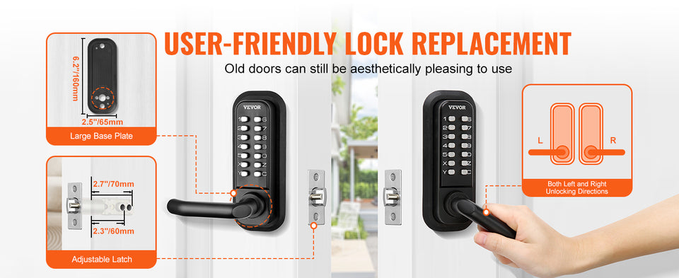 SucceBuy Mechanical Keyless Entry Door Lock Single/Double -Sided 14 Digit Keypad and Handle Embedded