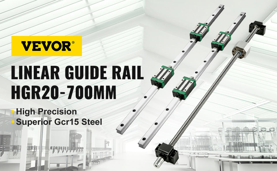 VEVOR HGR20 2PCS Linear Guide Rails 600-2000MM 4PCS Slide Blocks RM1605 Ballscrew W/ Ball Nut BF12/BK12 Nut for CNC DIY Routers