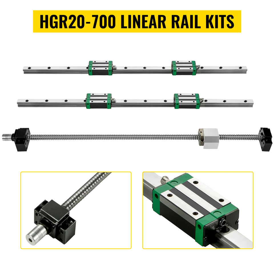 VEVOR HGR20 2PCS Linear Guide Rails 600-2000MM 4PCS Slide Blocks RM1605 Ballscrew W/ Ball Nut BF12/BK12 Nut for CNC DIY Routers