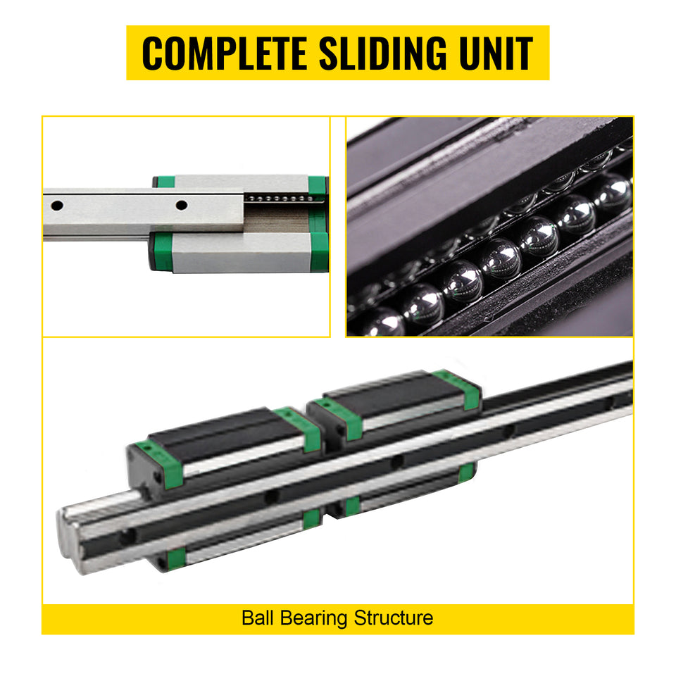 VEVOR HGR20 2PCS Linear Guide Rails 600-2000MM 4PCS Slide Blocks RM1605 Ballscrew W/ Ball Nut BF12/BK12 Nut for CNC DIY Routers