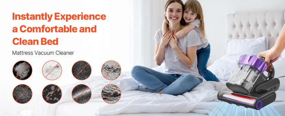 SucceBuy Mattress Vacuum Cleaner w/ 18Kpa Powerful Suction Dual Dust Bin HEPA Filter & Heating Ultrasound Handheld for Bed Sofa