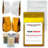 Coffee Storage Bags 50ct Premium Quality Transparent Gold White Side Gold Various Sizes 6oz 8oz 12oz 16oz 2lb 3lb 5lb