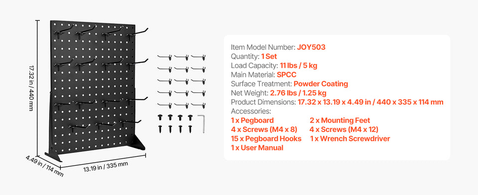 SucceBuy 1/2Sets Pegboard Display Stand 17x13in Tabletop Steel Peg Board Panel with 15 Hooks for Grocery Retail Jewelry Store