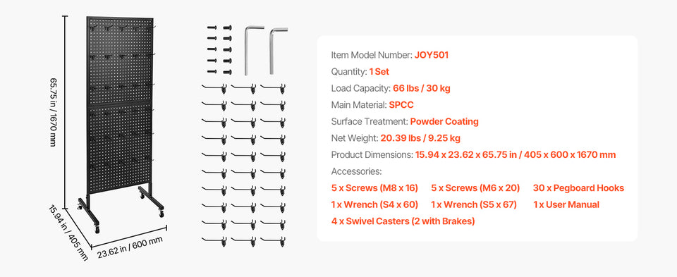 SucceBuy Standing Pegboard Display Stand with Swivel Caster & 30 Hooks Thickened  Steel Peg Board Panel for Grocery Retail Store