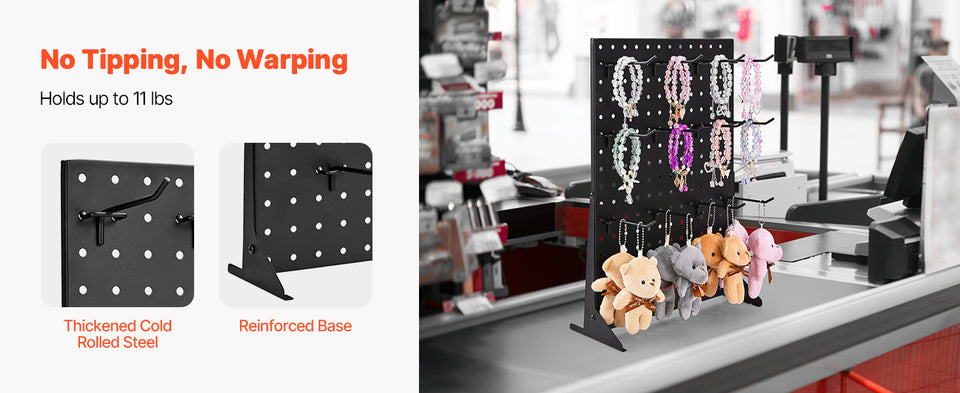 SucceBuy 1/2Sets Pegboard Display Stand 17x13in Tabletop Steel Peg Board Panel with 15 Hooks for Grocery Retail Jewelry Store