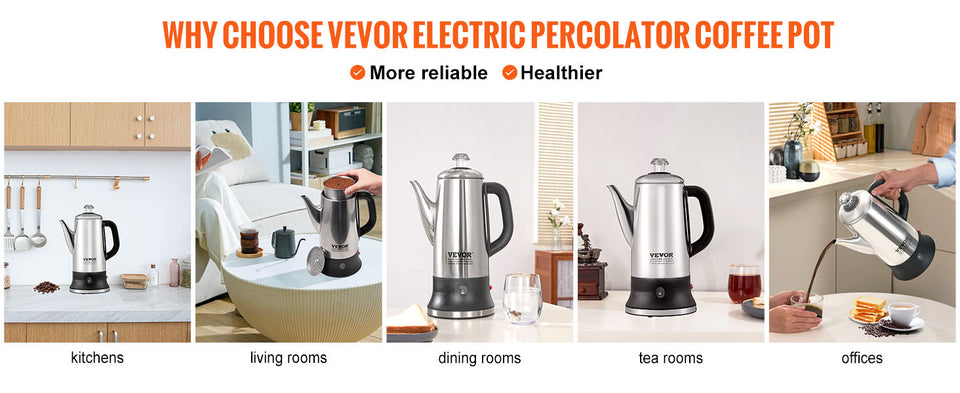 SucceBuy 12-Cup Electric Percolator Coffee Pot 304 Stainless Steel Coffee Percolator with Keep Warm Function