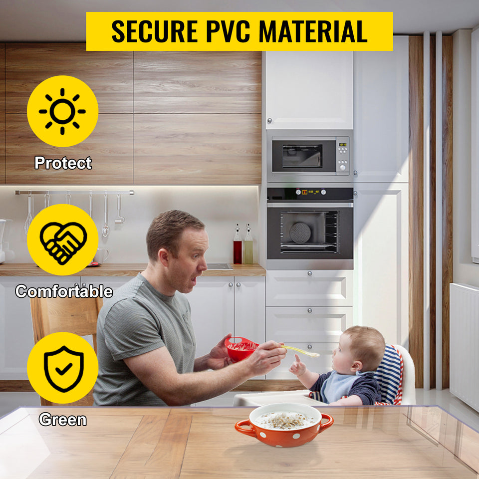 SucceBuy 1.5-2mm PVC Table Cloth Transparent Clear Desk Cover Protector Plastic Soft Glass Waterproof Oilproof for Dining Table