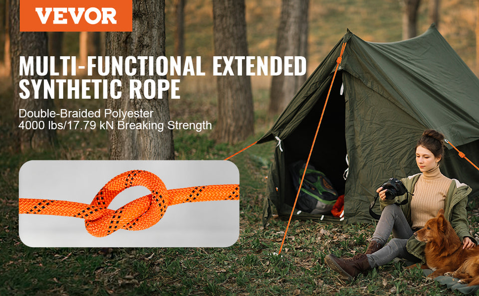 SucceBuy 120ft Dual-Weave Polyester Cord 3/8 1/2in 48-Strand Multi-Use Rope for Arborist Activities Outdoor Adventures Versatile
