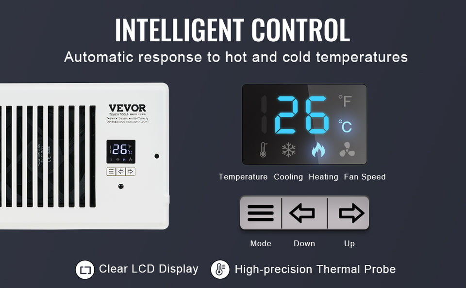 SucceBuy Booster Fan 4x12in Duct Fan 100CFM 10 Adjustable Speeds with LCD Smart Controller for Wall and Floor