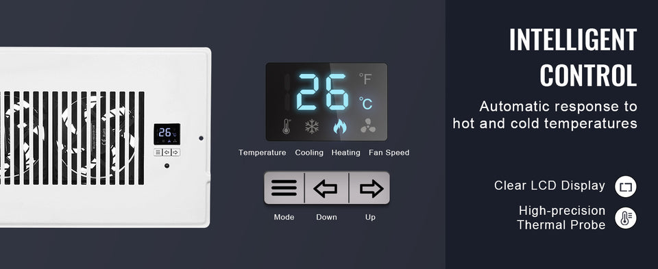 SucceBuy Register Booster Fan Quiet Vent Booster Fan with Remote Control Thermostat Control for Heating Cooling Smart Vent White