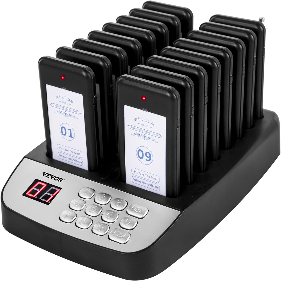 SucceBuy Wireless Restaurant Buzzer Pager 16 Coasters Paging Guest Calling System for Coffee Dessert Burger Shop Food Truck