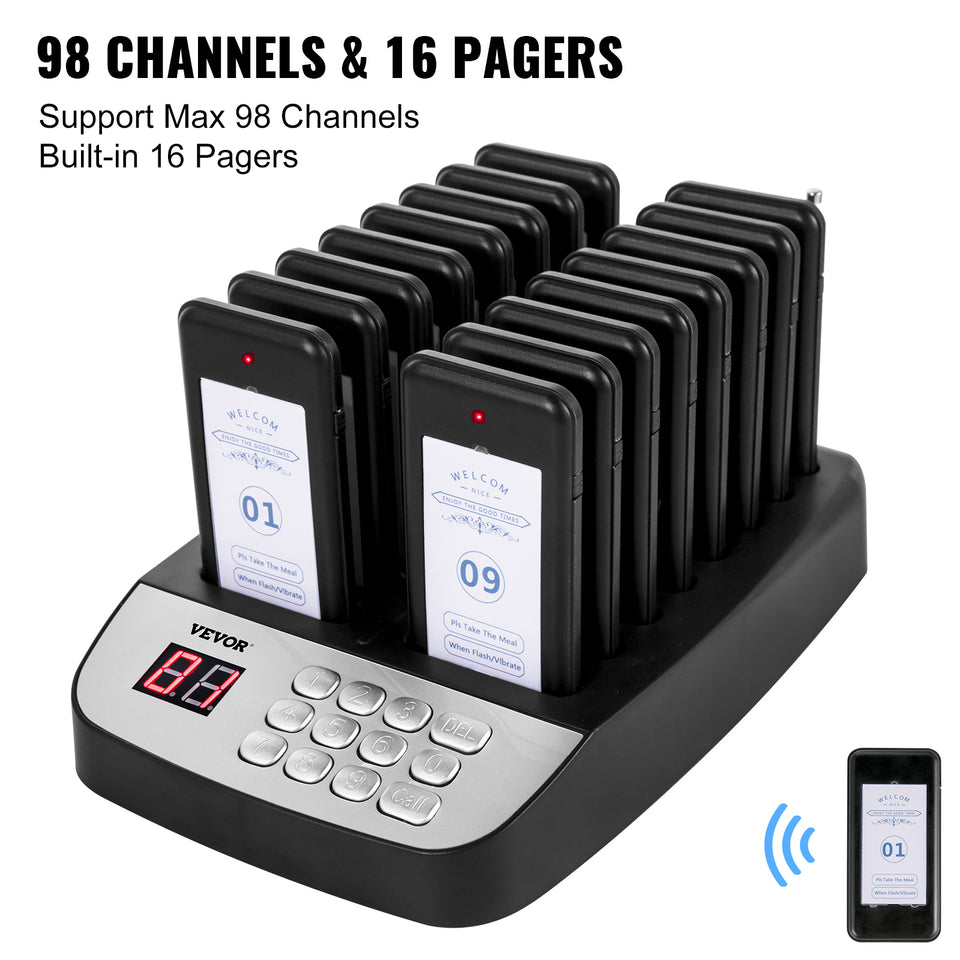 SucceBuy Wireless Restaurant Buzzer Pager 16 Coasters Paging Guest Calling System for Coffee Dessert Burger Shop Food Truck