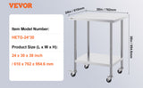VEVOR Stainless Steel Work Prep Table with 4 Wheels 3 Adjustable Height Levels Heavy Duty Food Prep Worktable for Hotel Home