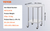 VEVOR Stainless Steel Work Prep Table with 4 Wheels 3 Adjustable Height Levels Heavy Duty Food Prep Worktable for Hotel Home