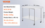 VEVOR Stainless Steel Work Prep Table with 4 Wheels 3 Adjustable Height Levels Heavy Duty Food Prep Worktable for Hotel Home