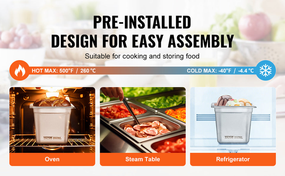 SucceBuy 6/8Pack Hotel Pans 4/6-Inch Deep Steam Table Pans 1/6 1/3 Full Size Chafing Pan 201 Stainless Steel Catering Food Pan