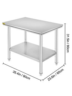 SucceBuy Stainless Steel Kitchen Work Bench Commercial Catering Table Worktable w/Undershelf 330LBS 286LBS for Restaurant Garage