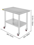 SucceBuy Stainless Steel Kitchen Worktable shelves Commercial Work Bench Table with Caster Wheels for Home Restaurant Storage