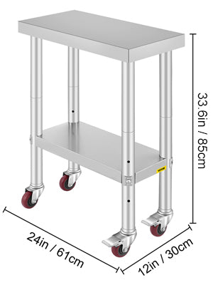 SucceBuy Stainless Steel Kitchen Worktable shelves Commercial Work Bench Table with Caster Wheels for Home Restaurant Storage