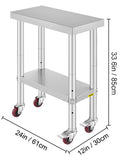 SucceBuy Stainless Steel Kitchen Worktable shelves Commercial Work Bench Table with Caster Wheels for Home Restaurant Storage