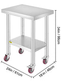 SucceBuy Stainless Steel Kitchen Worktable shelves Commercial Work Bench Table with Caster Wheels for Home Restaurant Storage