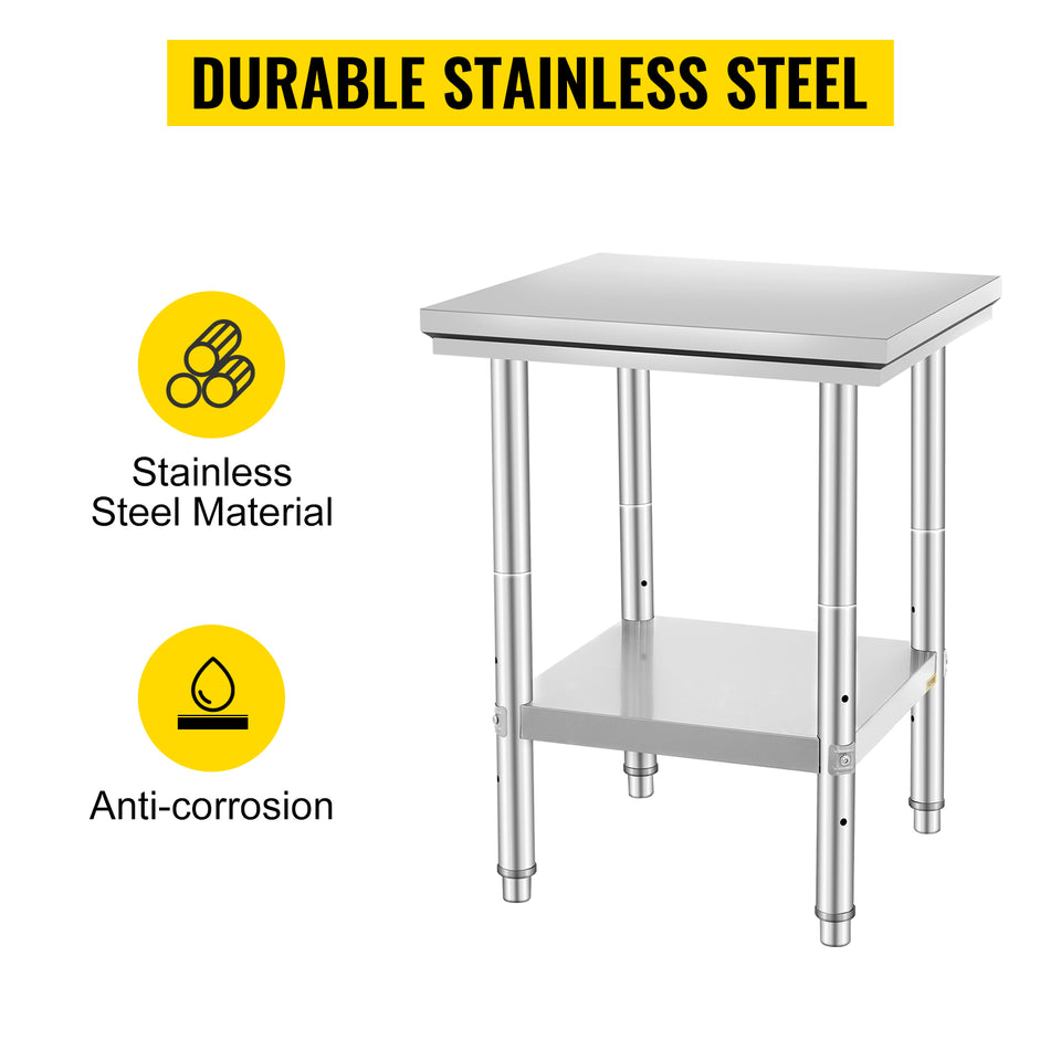 SucceBuy Stainless Steel Kitchen Work Bench Commercial Catering Table Worktable w/Undershelf 330LBS 286LBS for Restaurant Garage