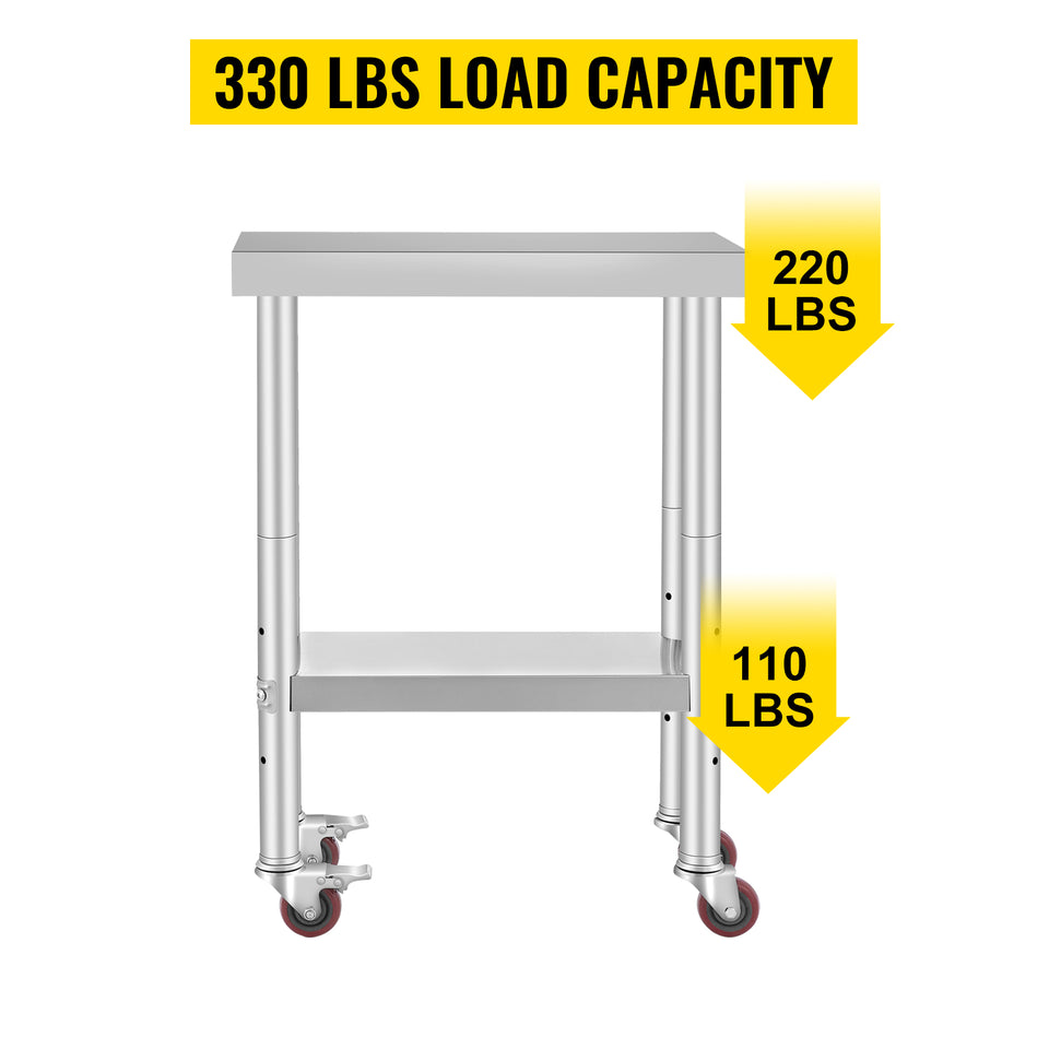 SucceBuy Stainless Steel Kitchen Worktable shelves Commercial Work Bench Table with Caster Wheels for Home Restaurant Storage