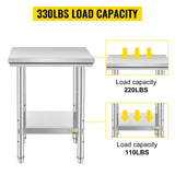 SucceBuy Stainless Steel Kitchen Work Bench Commercial Catering Table Worktable w/Undershelf 330LBS 286LBS for Restaurant Garage