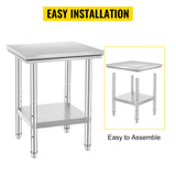 SucceBuy Stainless Steel Kitchen Work Bench Commercial Catering Table Worktable w/Undershelf 330LBS 286LBS for Restaurant Garage