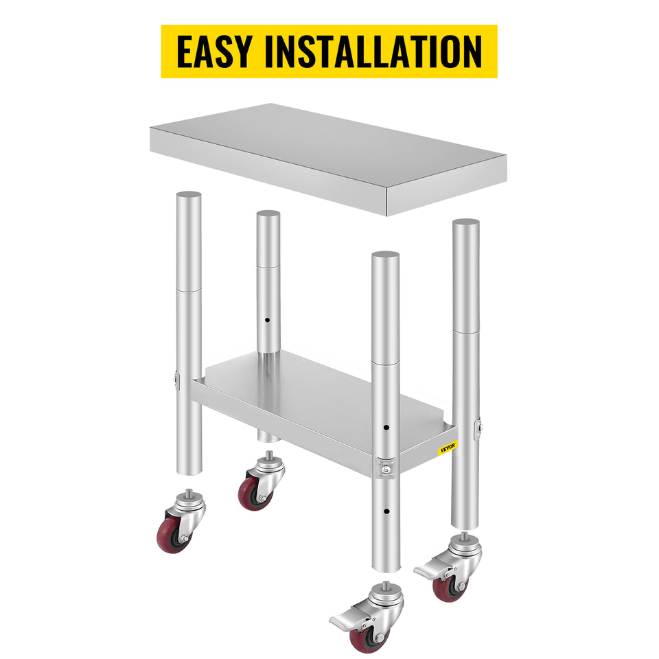 SucceBuy Stainless Steel Kitchen Worktable shelves Commercial Work Bench Table with Caster Wheels for Home Restaurant Storage