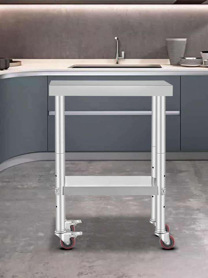 SucceBuy Stainless Steel Kitchen Worktable shelves Commercial Work Bench Table with Caster Wheels for Home Restaurant Storage