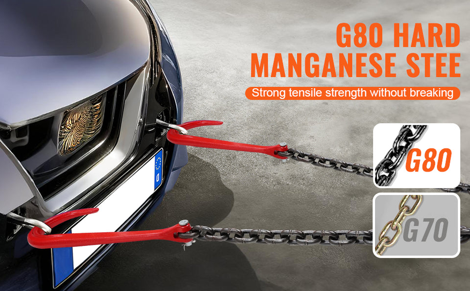 SucceBuy G80 V Bridle Chain Towing Chain Bridle with 15" J Hooks & Grab Hooks Transport Tow Chains for Flatbed Trailer Wrecker