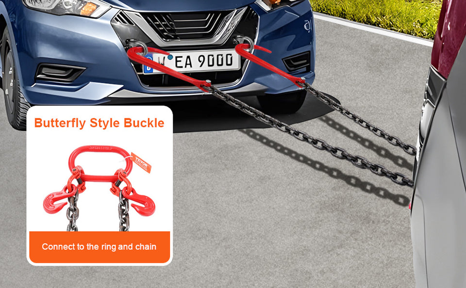 SucceBuy G80 V Bridle Chain Towing Chain Bridle with 15" J Hooks & Grab Hooks Transport Tow Chains for Flatbed Trailer Wrecker
